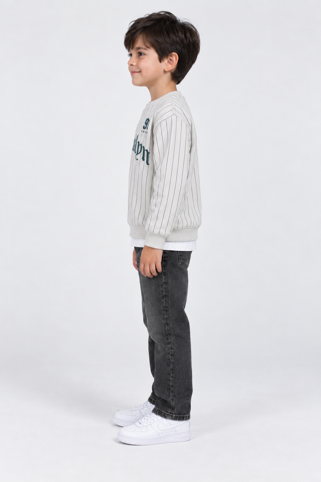 Junior Boys Grey Dawn Striped Graphic Sweatshirt – Cotton Brushed Fleece Regular Fit