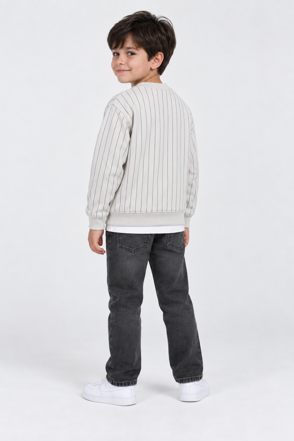 Junior Boys Grey Dawn Striped Graphic Sweatshirt – Cotton Brushed Fleece Regular Fit