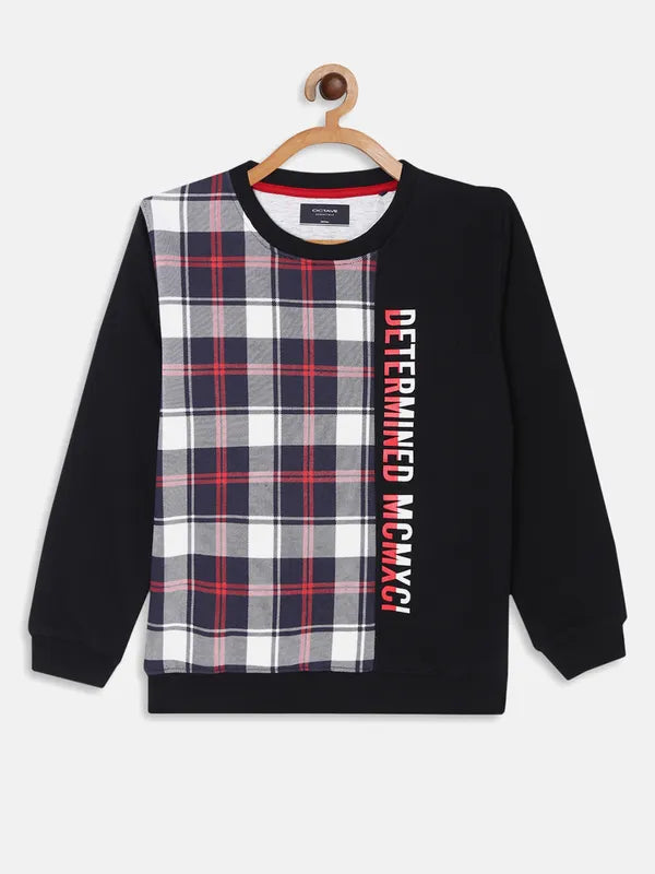 Octave Boys Navy Blue Checked Sweatshirt