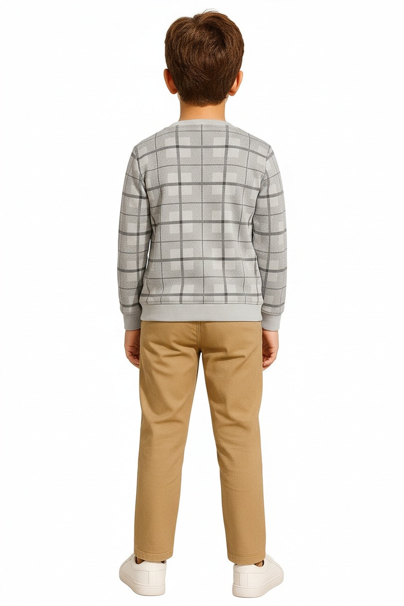 Boys Round Neck Checked Sweatshirt
