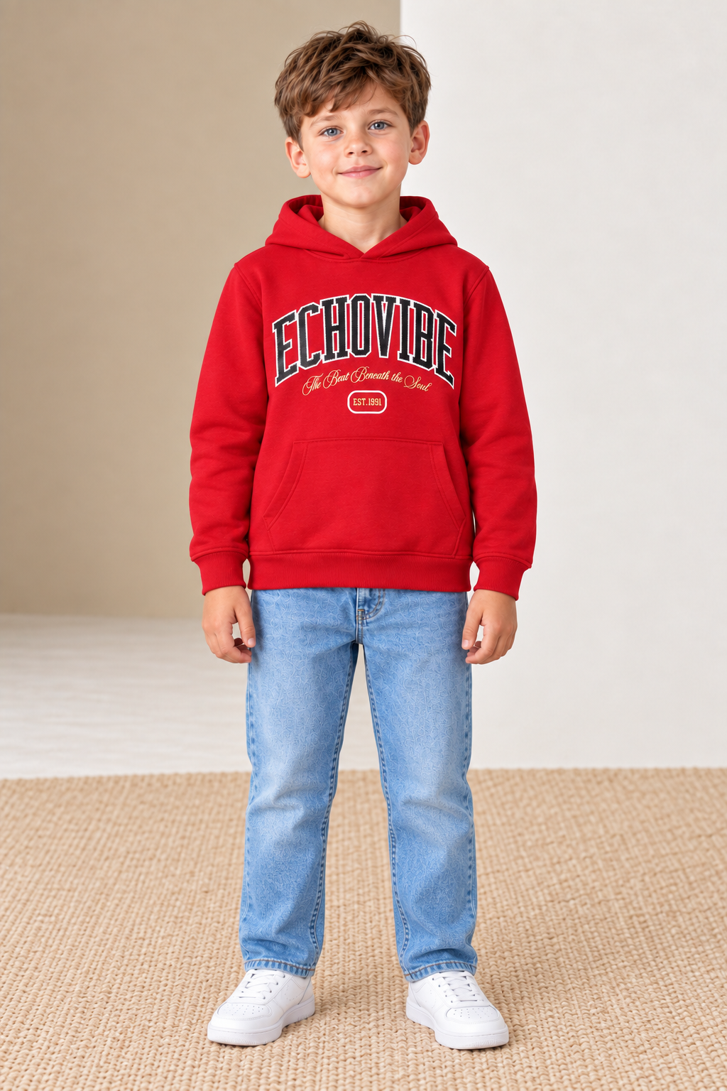 Junior Boys Regular Fit Graphic Hoodie Sweatshirt - Brick   Short Description