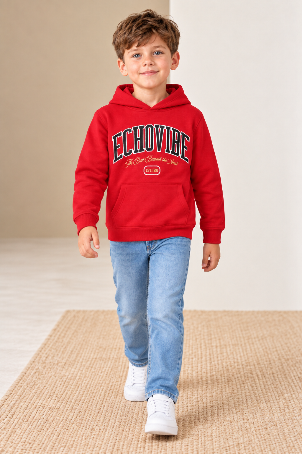 Junior Boys Regular Fit Graphic Hoodie Sweatshirt - Brick   Short Description