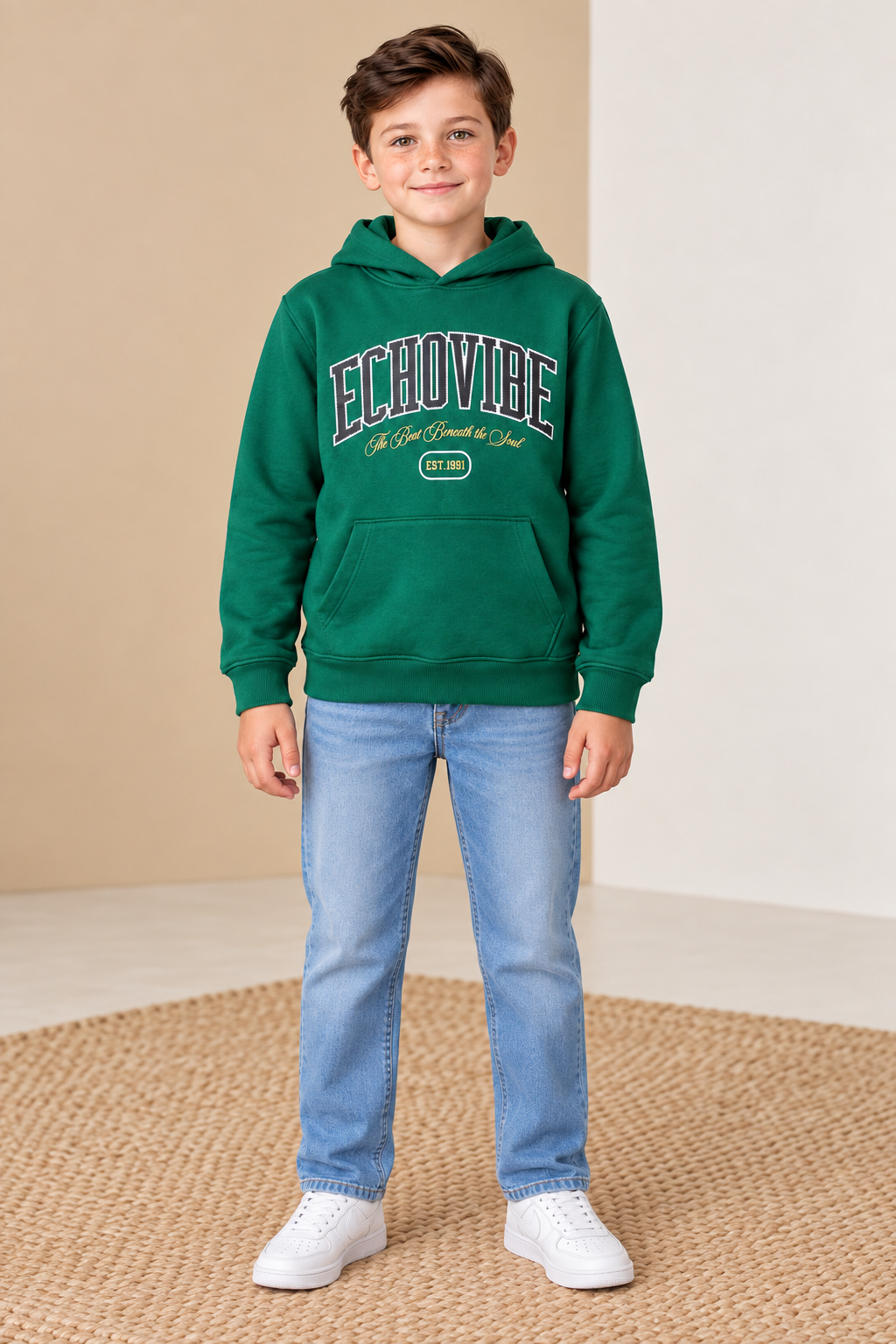 Junior Boys Regular Fit Graphic Hoodie Sweatshirt - Green Short Description