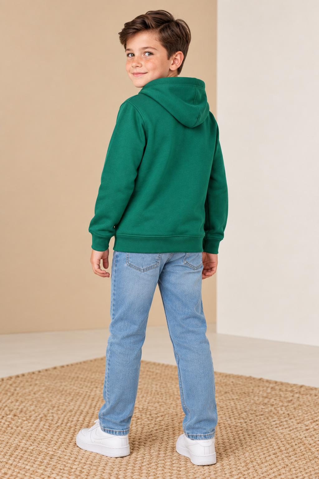 Junior Boys Regular Fit Graphic Hoodie Sweatshirt - Green Short Description