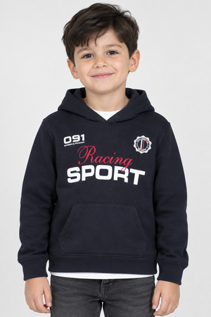 Junior Boys Navy Graphic Hoodie – Cotton Brushed Fleece Regular Fit