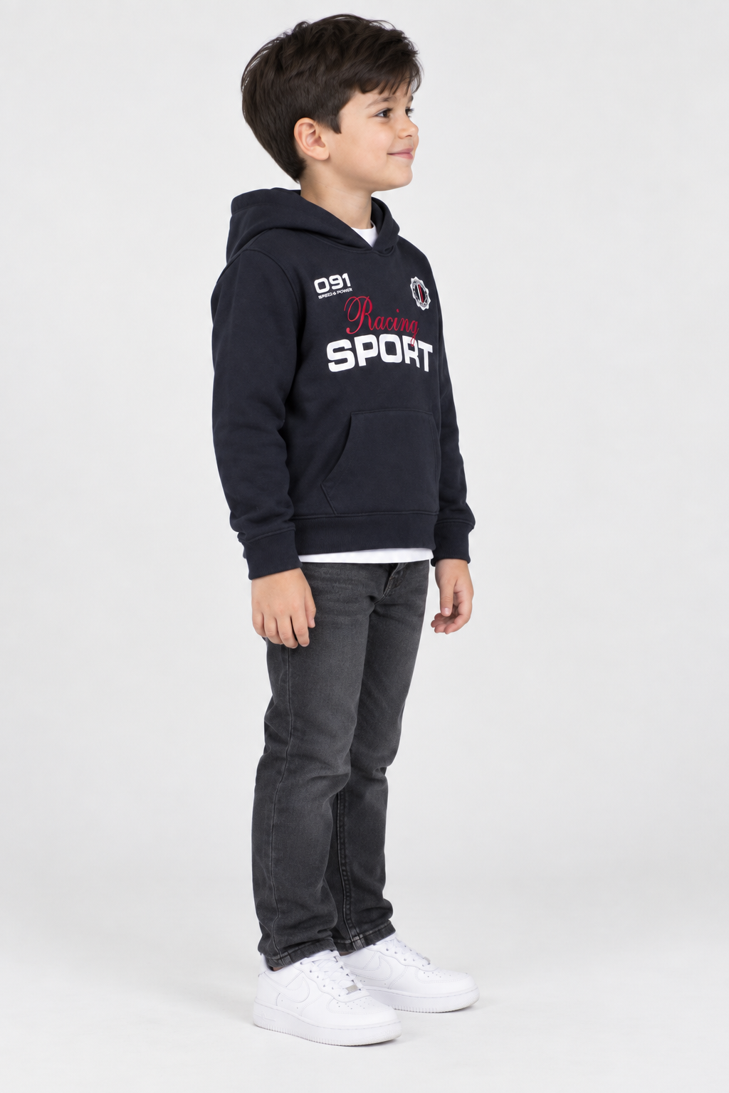 Junior Boys Navy Graphic Hoodie – Cotton Brushed Fleece Regular Fit