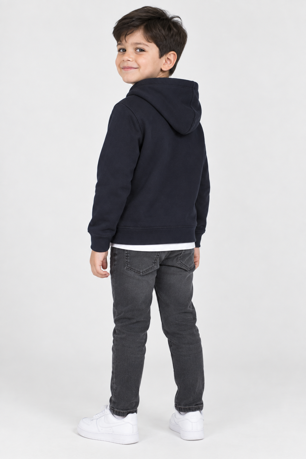 Junior Boys Navy Graphic Hoodie – Cotton Brushed Fleece Regular Fit