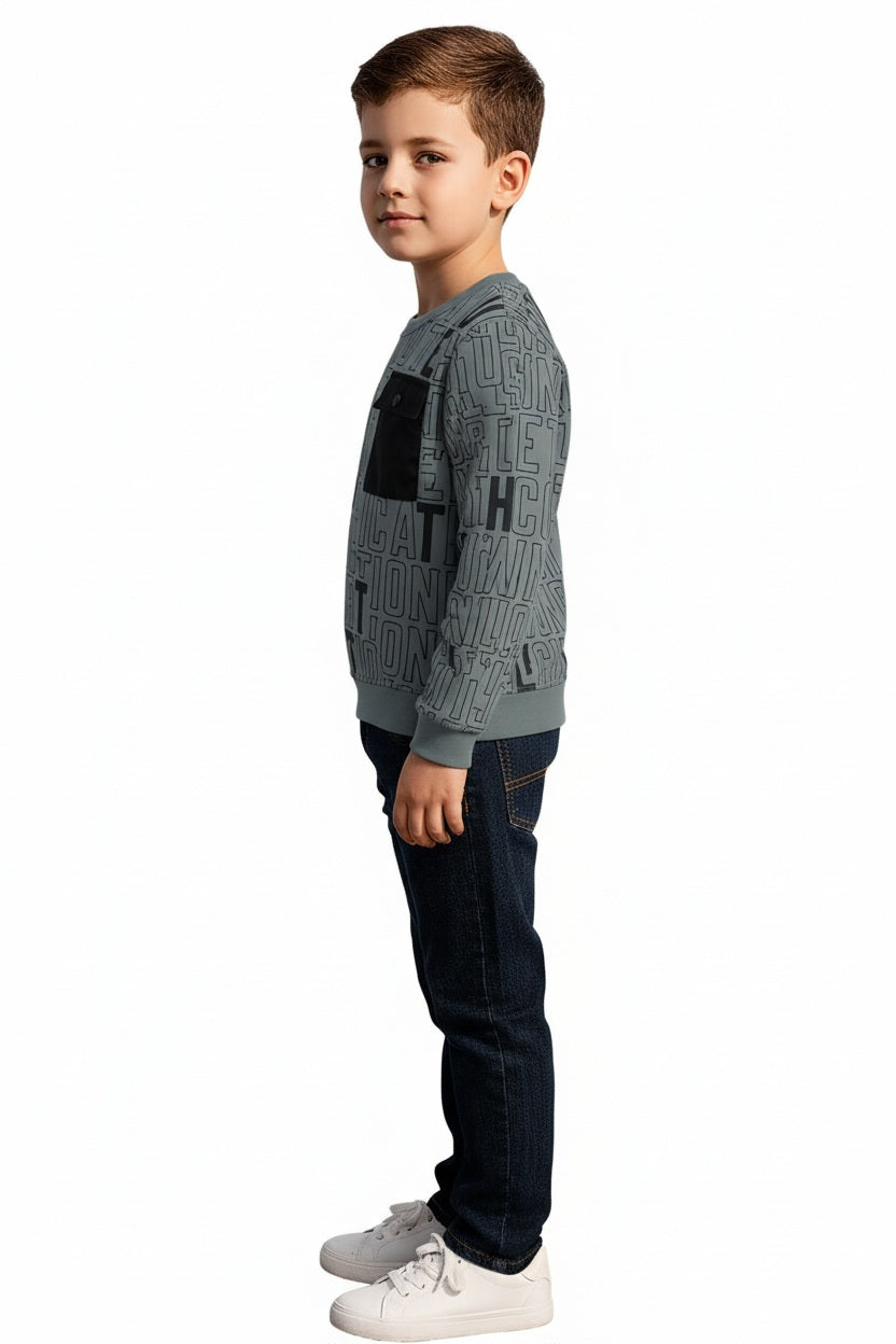 Boys Round Neck Graphic Print  Sweatshirt