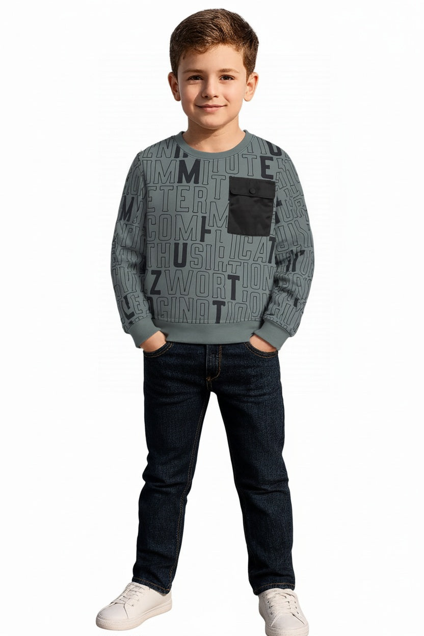 Boys Round Neck Graphic Print  Sweatshirt