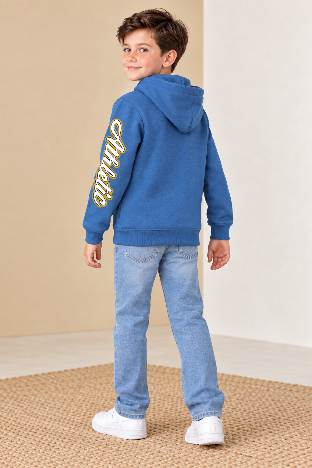 Junior Boys Regular Fit Graphic Hoodie Sweatshirt - High Tide Blue