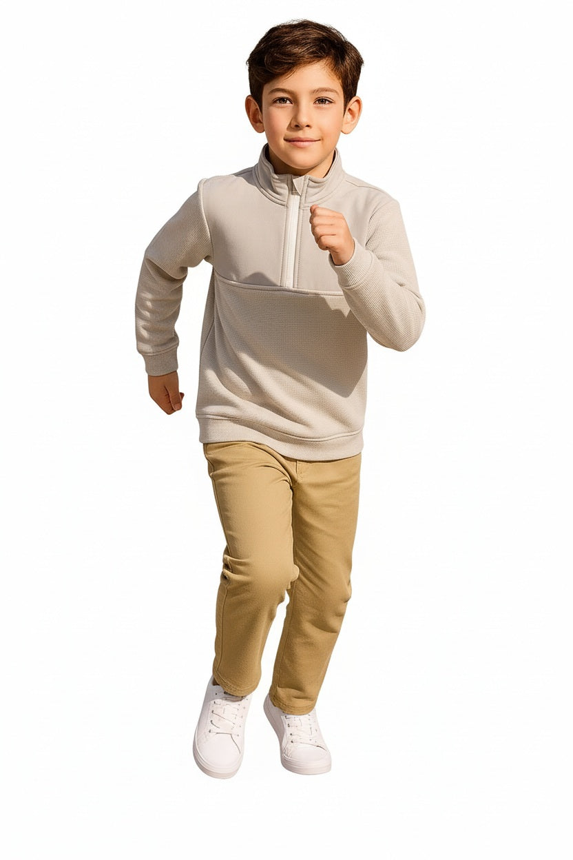 Boys Solid Mandarin Neck Sweatshirt
