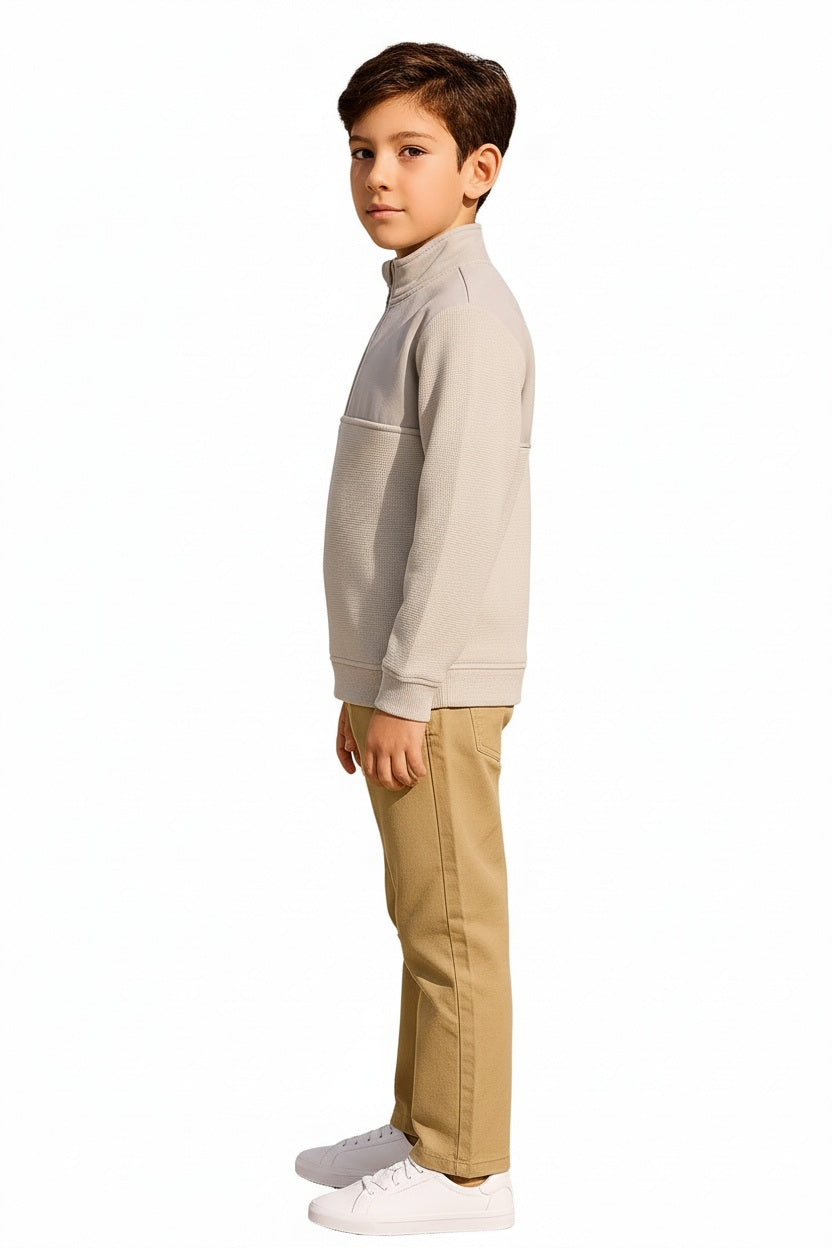 Boys Solid Mandarin Neck Sweatshirt