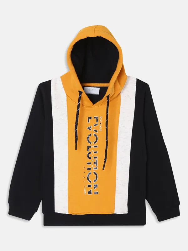 Octave Boys Mustard Yellow Black Colourblocked Hooded Sweatshirt