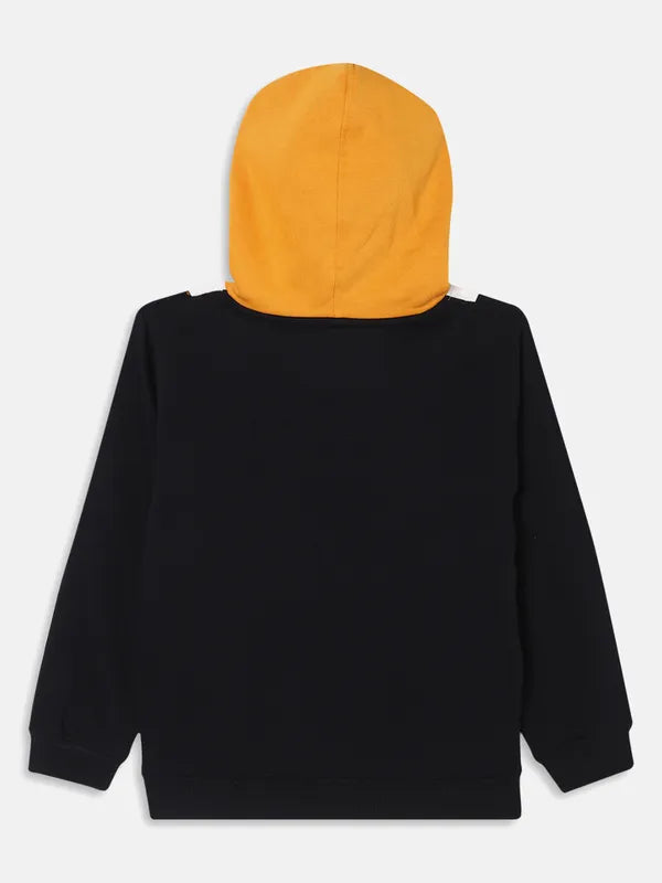 Octave Boys Mustard Yellow Black Colourblocked Hooded Sweatshirt