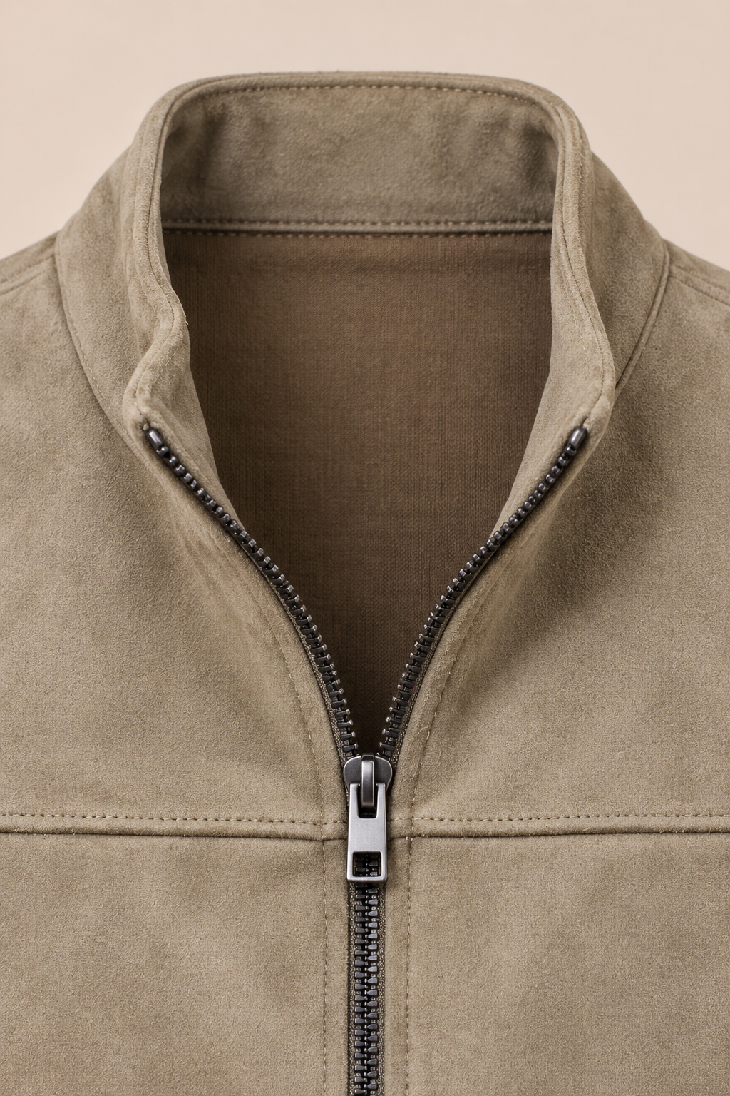 Junior Boys Khaki Knitted Suede Full-Zip Jacket – Regular Fit
