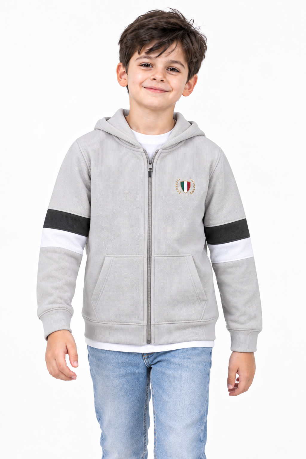 Junior Boys Onyx Cut & Sew Bonded Waffle Full-Zip Sweatshirt – Regular Fit
