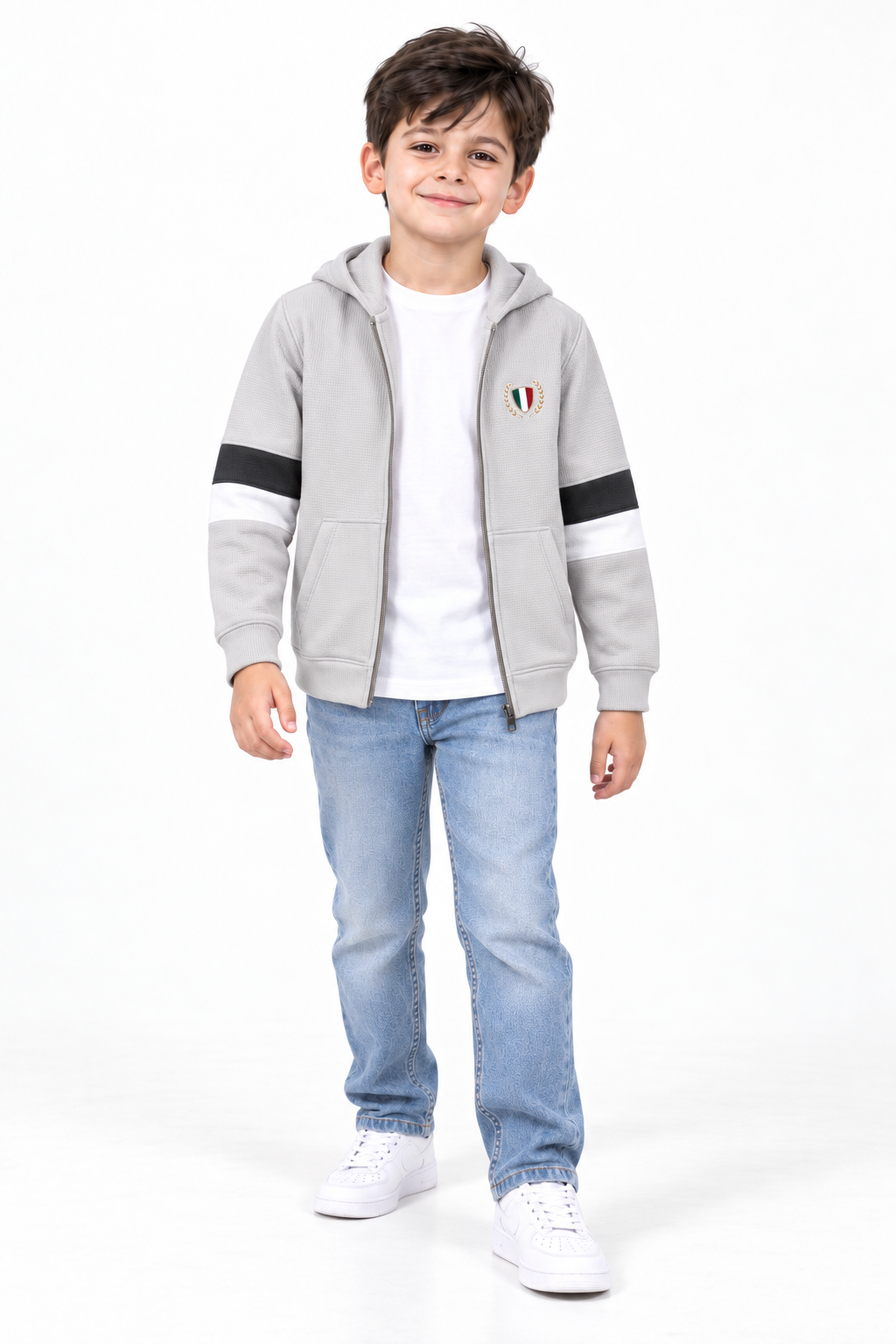 Junior Boys Onyx Cut & Sew Bonded Waffle Full-Zip Sweatshirt – Regular Fit