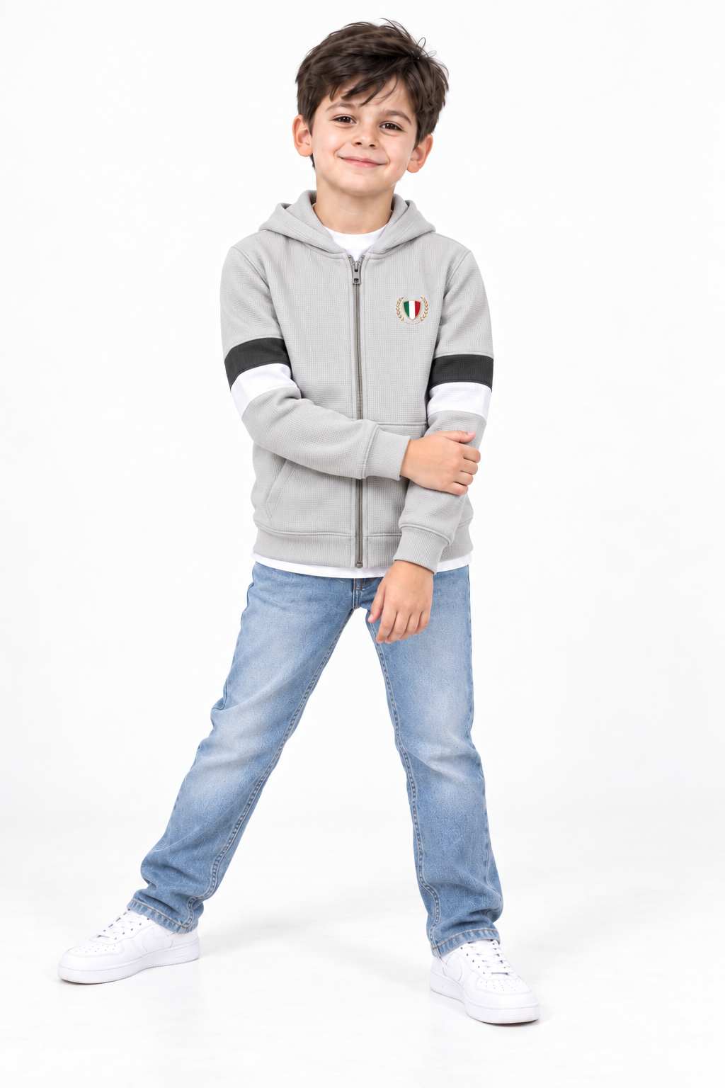 Junior Boys Onyx Cut & Sew Bonded Waffle Full-Zip Sweatshirt – Regular Fit