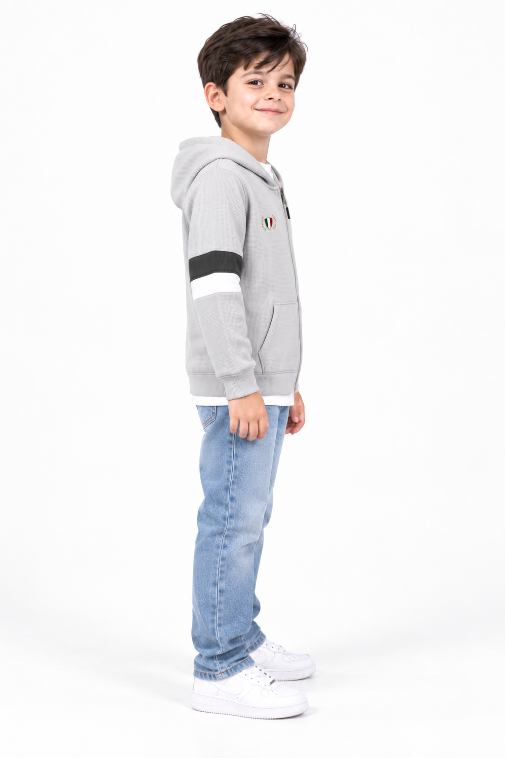 Junior Boys Onyx Cut & Sew Bonded Waffle Full-Zip Sweatshirt – Regular Fit