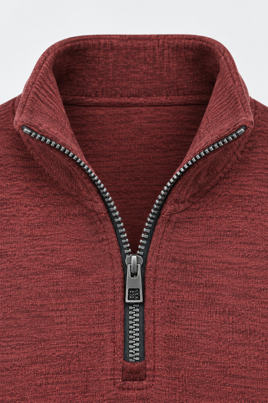 Junior Boys Merlot Melange Knitted Warm Fleece Quarter-Zip Sweatshirt – Regular Fit