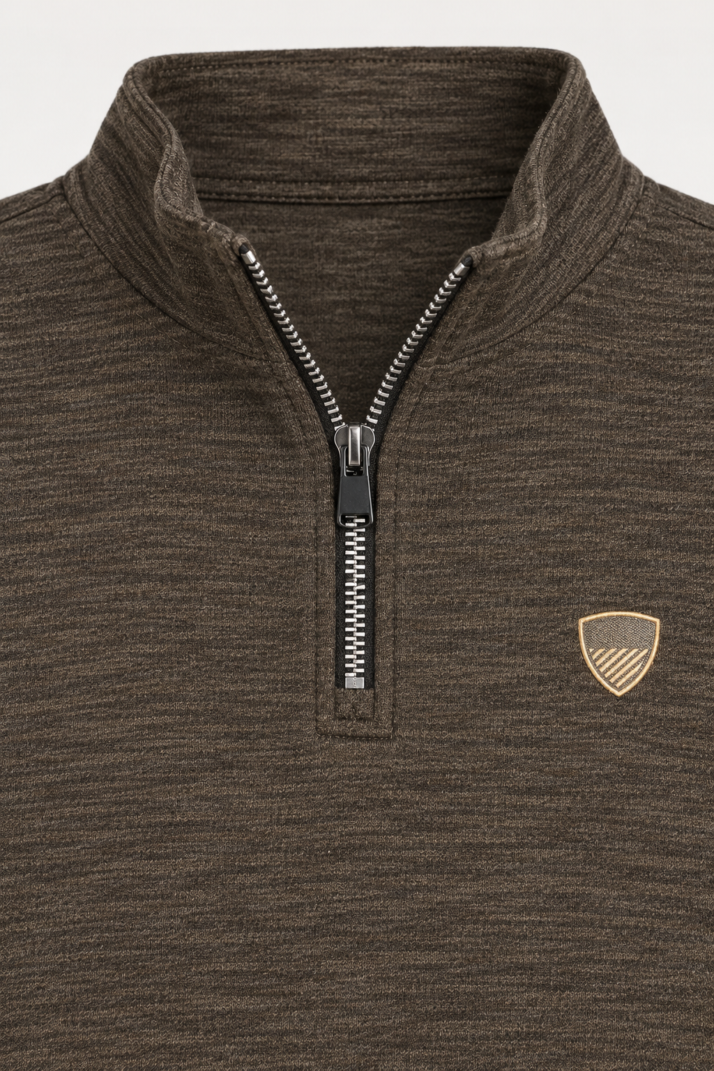Junior Boys’ Olive Melange Knitted Warm Quarter-Zip Sweatshirt