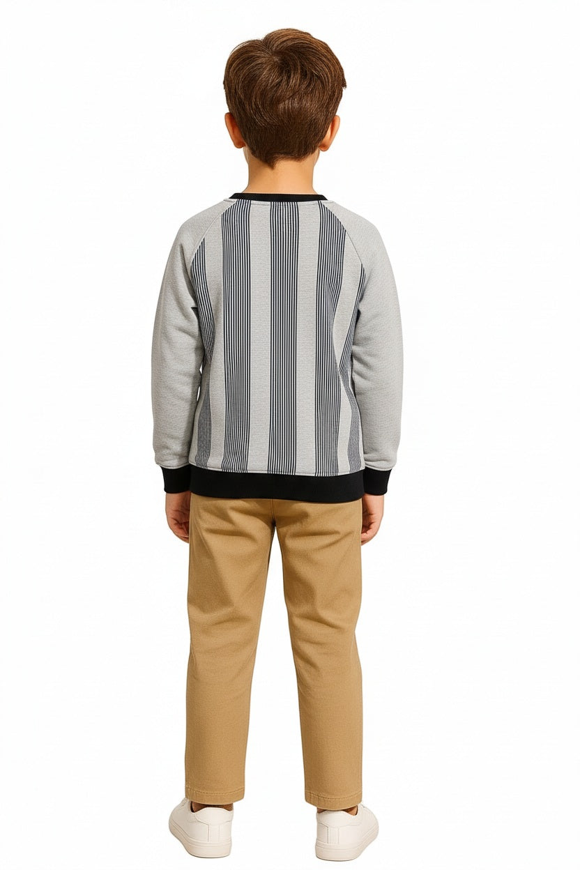 Boys Round Neck Striped Sweatshirt
