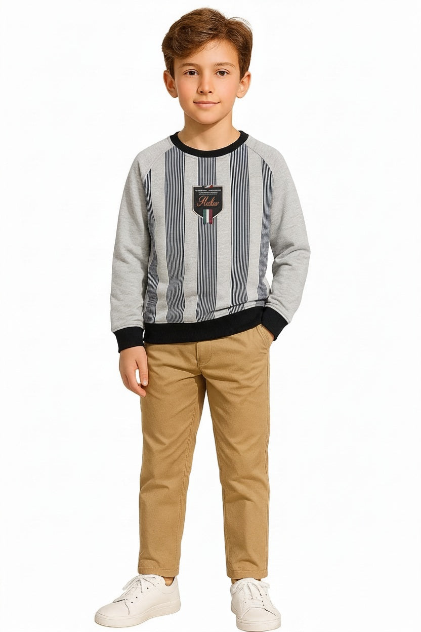 Boys Round Neck Striped Sweatshirt