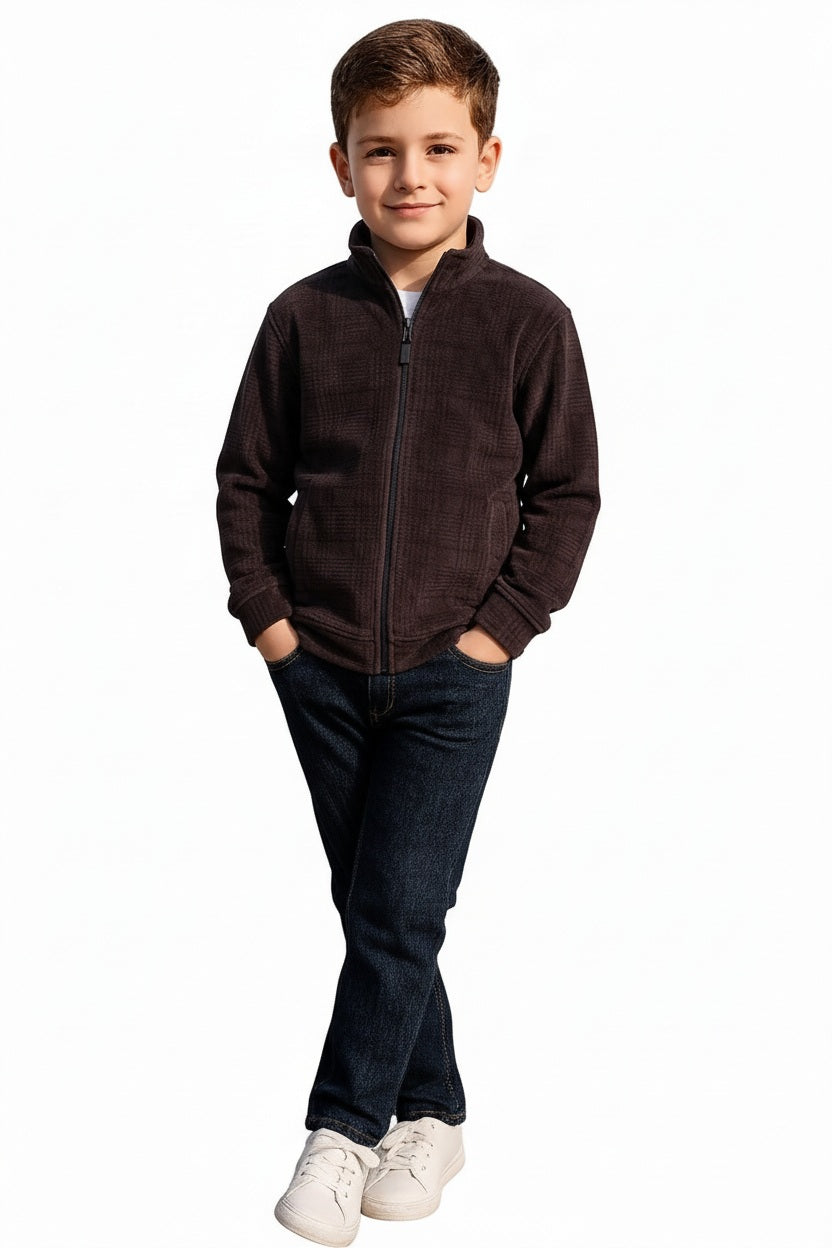 Boys Solid Mandarin Neck Sweatshirt