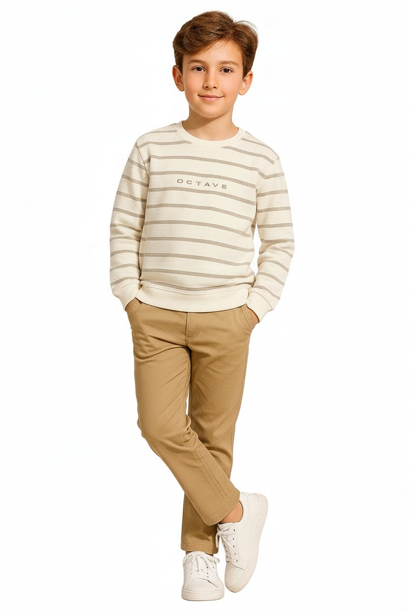 Boys Round Neck Striped Sweatshirt