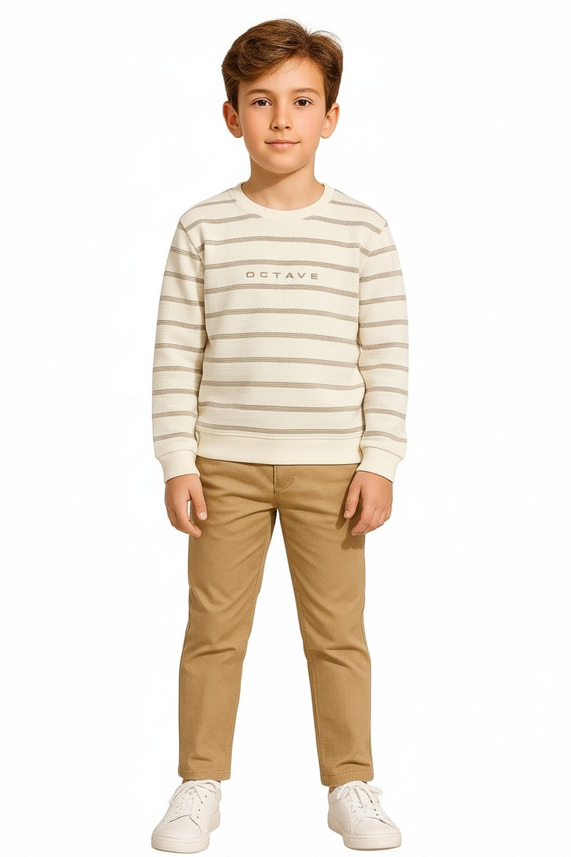 Boys Round Neck Striped Sweatshirt