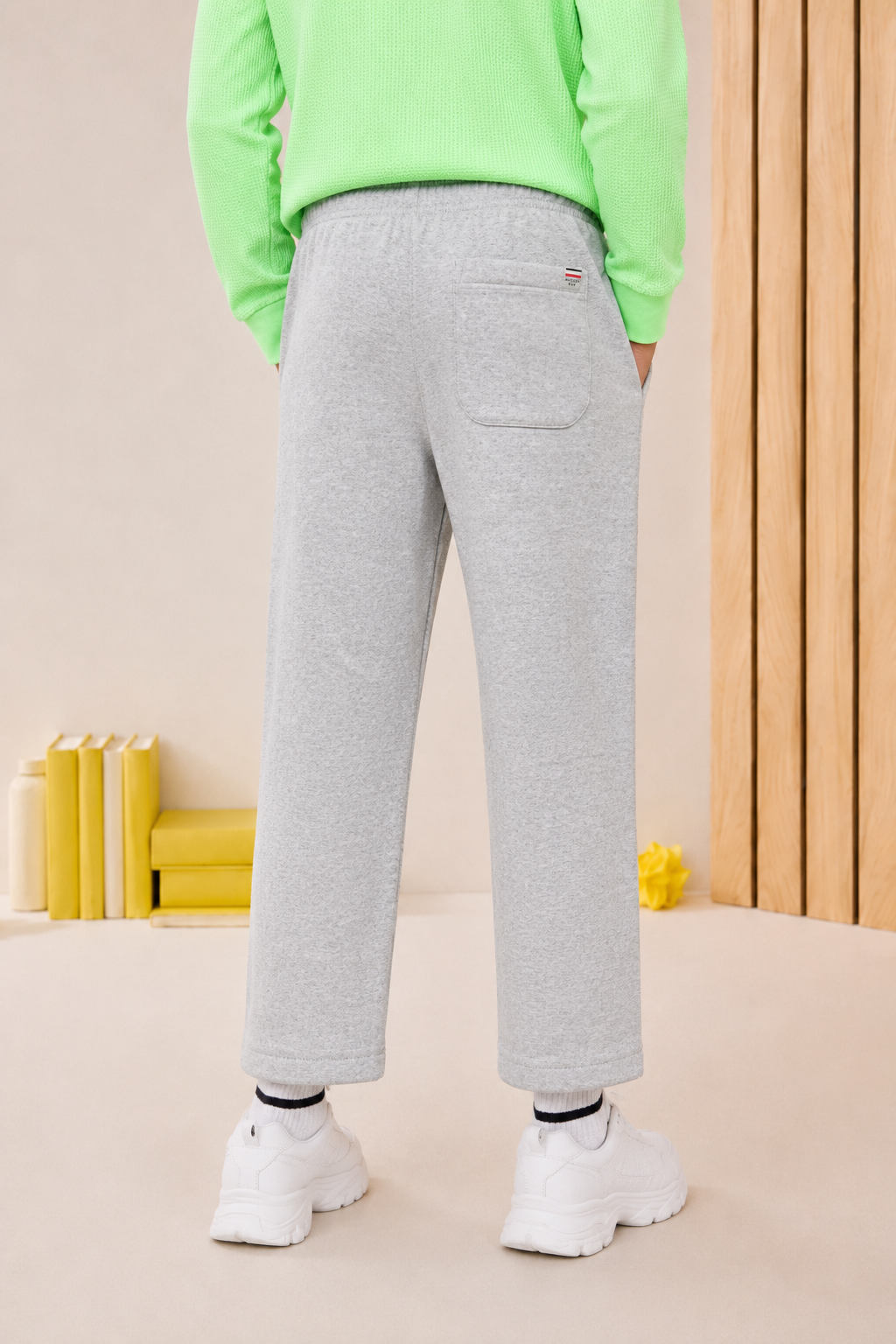 Junior Boys Grey Melange German Velvet Knitted Lower – Regular Fit Drawstring Track Pants