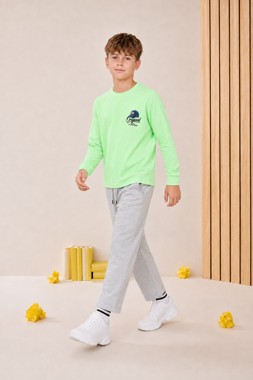 Junior Boys Grey Melange German Velvet Knitted Lower – Regular Fit Drawstring Track Pants