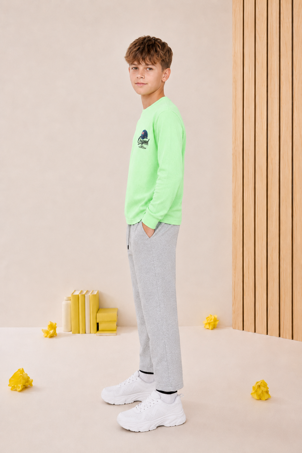 Junior Boys Grey Melange German Velvet Knitted Lower – Regular Fit Drawstring Track Pants