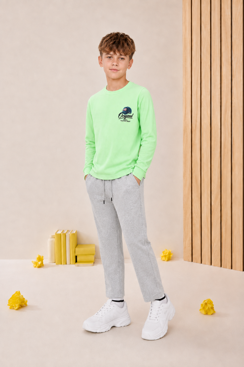 Junior Boys Grey Melange German Velvet Knitted Lower – Regular Fit Drawstring Track Pants