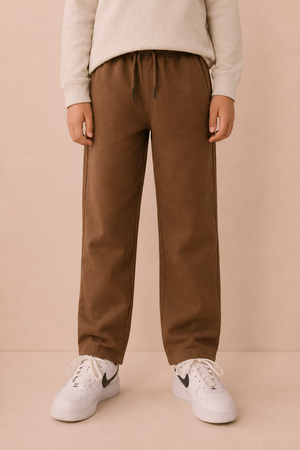 Junior Boys Tan German Velvet Knitted Lower – Regular Fit Drawstring Track Pants
