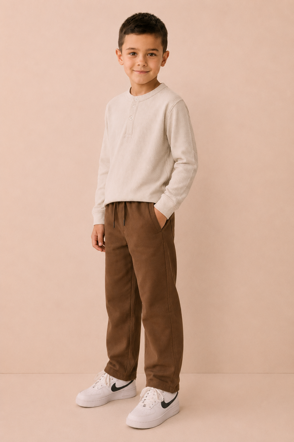 Junior Boys Tan German Velvet Knitted Lower – Regular Fit Drawstring Track Pants