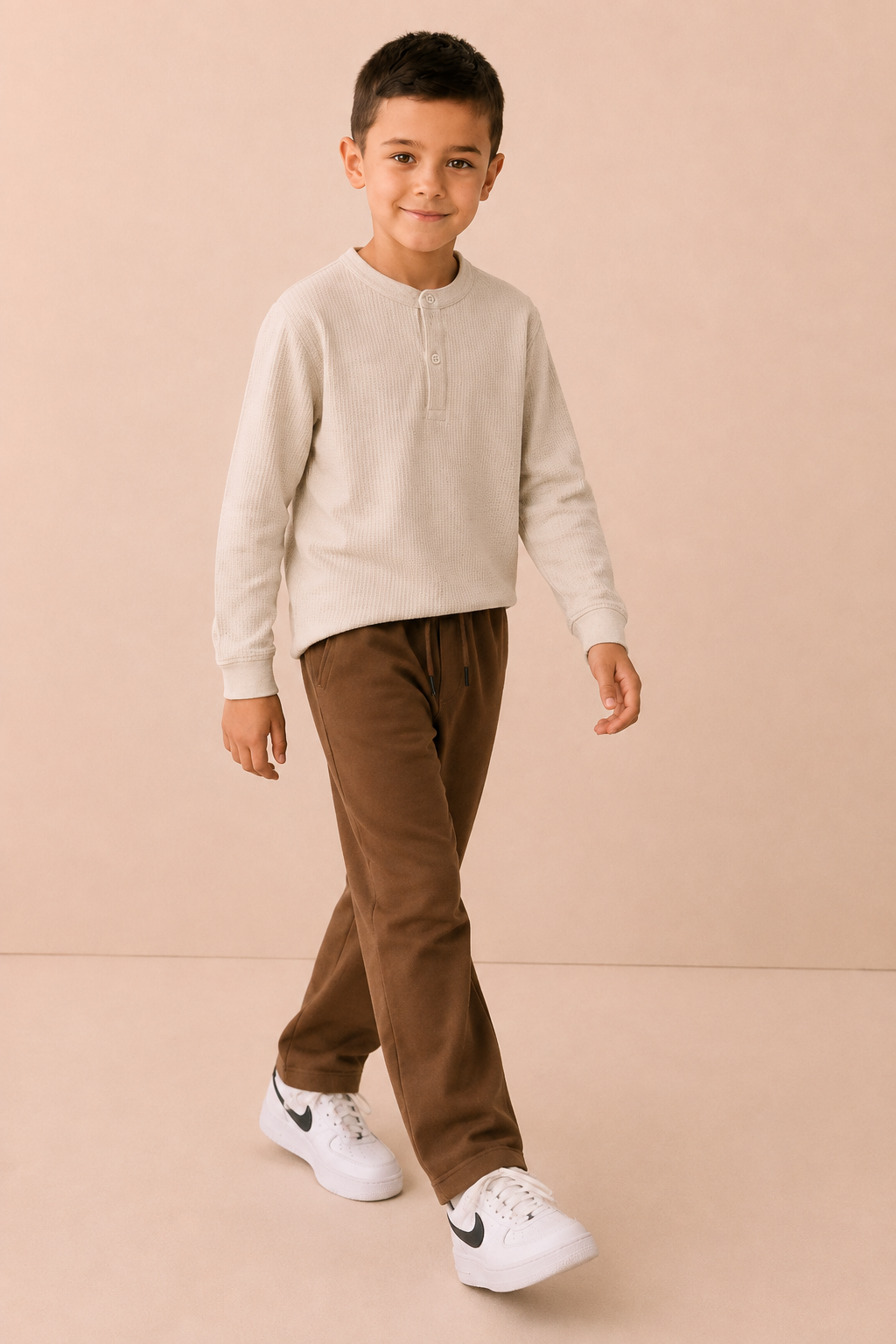 Junior Boys Tan German Velvet Knitted Lower – Regular Fit Drawstring Track Pants