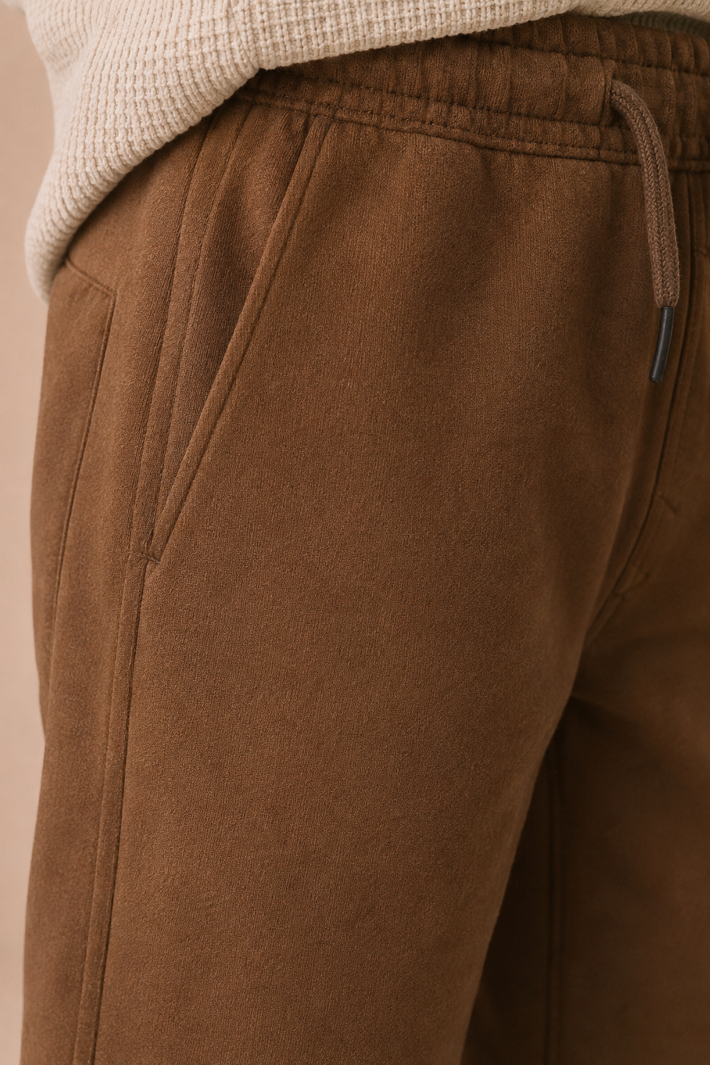 Junior Boys Tan German Velvet Knitted Lower – Regular Fit Drawstring Track Pants