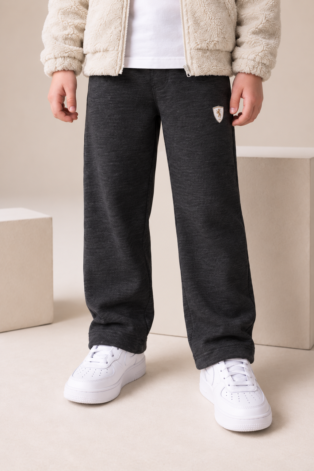 Junior Boys Black Melange Knitted Lower – Regular Fit Casual Track Pants