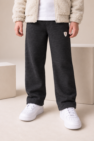 Junior Boys Black Melange Knitted Lower – Regular Fit Casual Track Pants