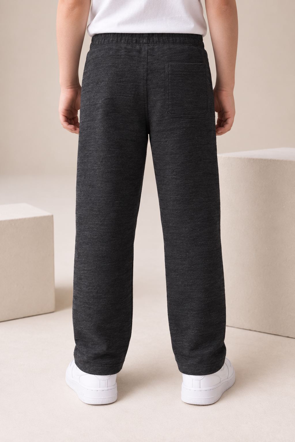 Junior Boys Black Melange Knitted Lower – Regular Fit Casual Track Pants