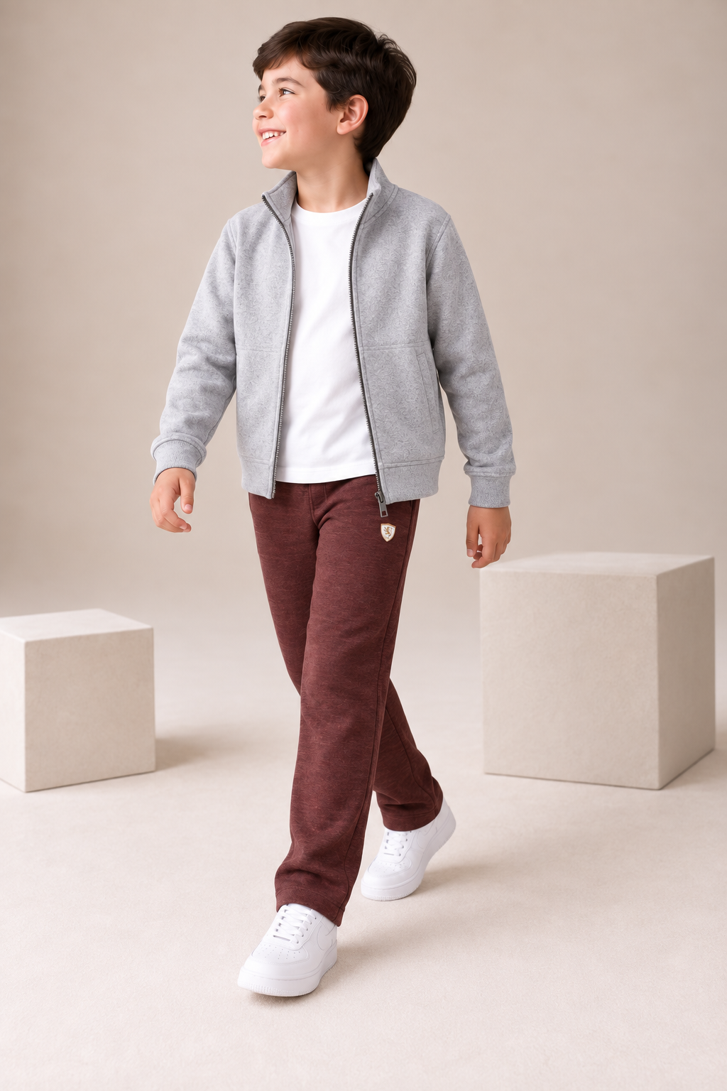 Junior Boys Merlot Melange Knitted Lower – Regular Fit Casual Track Pants
