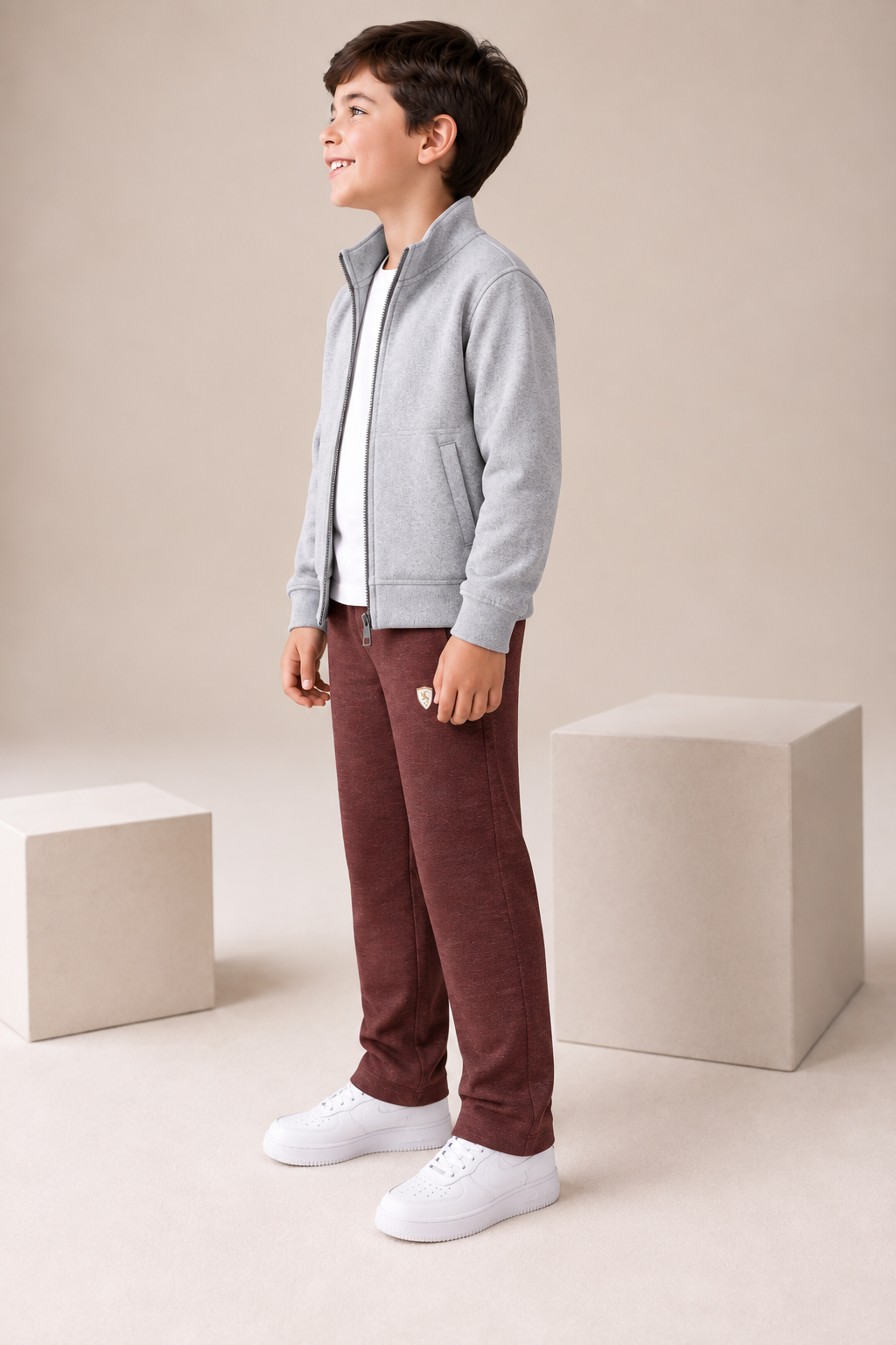 Junior Boys Merlot Melange Knitted Lower – Regular Fit Casual Track Pants