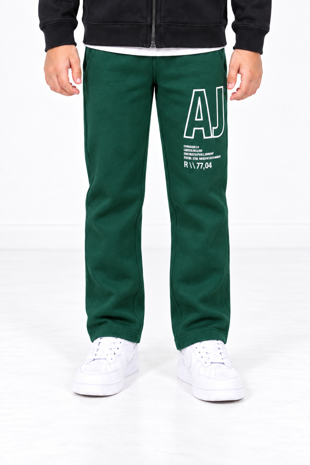 Junior Boys Hunter Green Cotton Fleece Lower – Regular Fit Graphic Track Pants