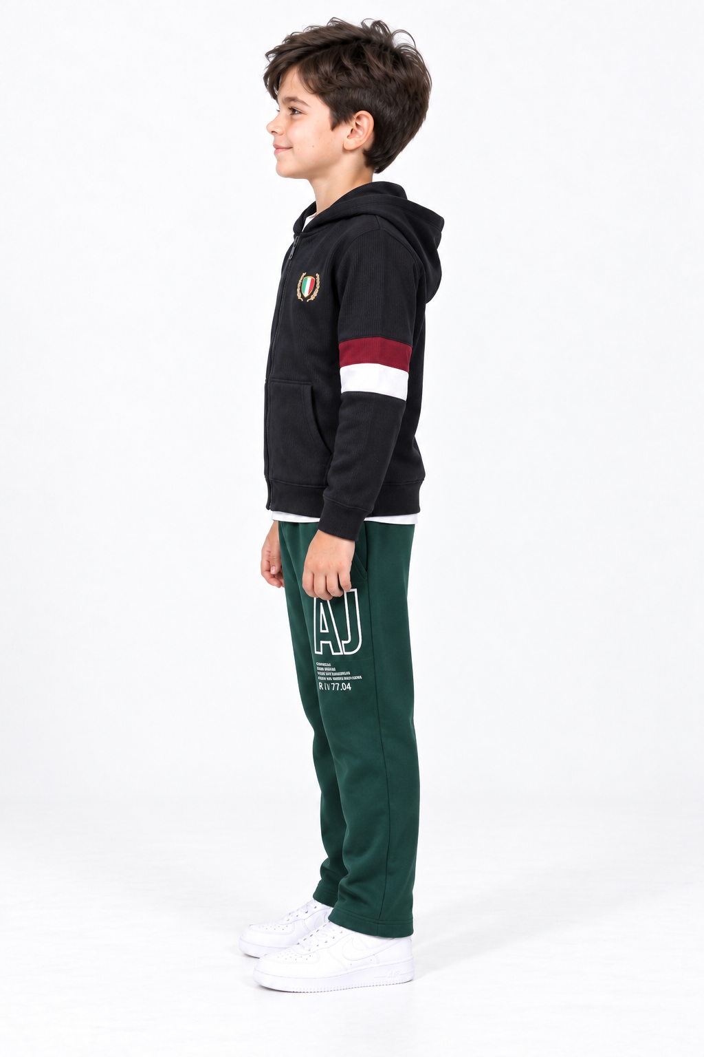 Junior Boys Hunter Green Cotton Fleece Lower – Regular Fit Graphic Track Pants