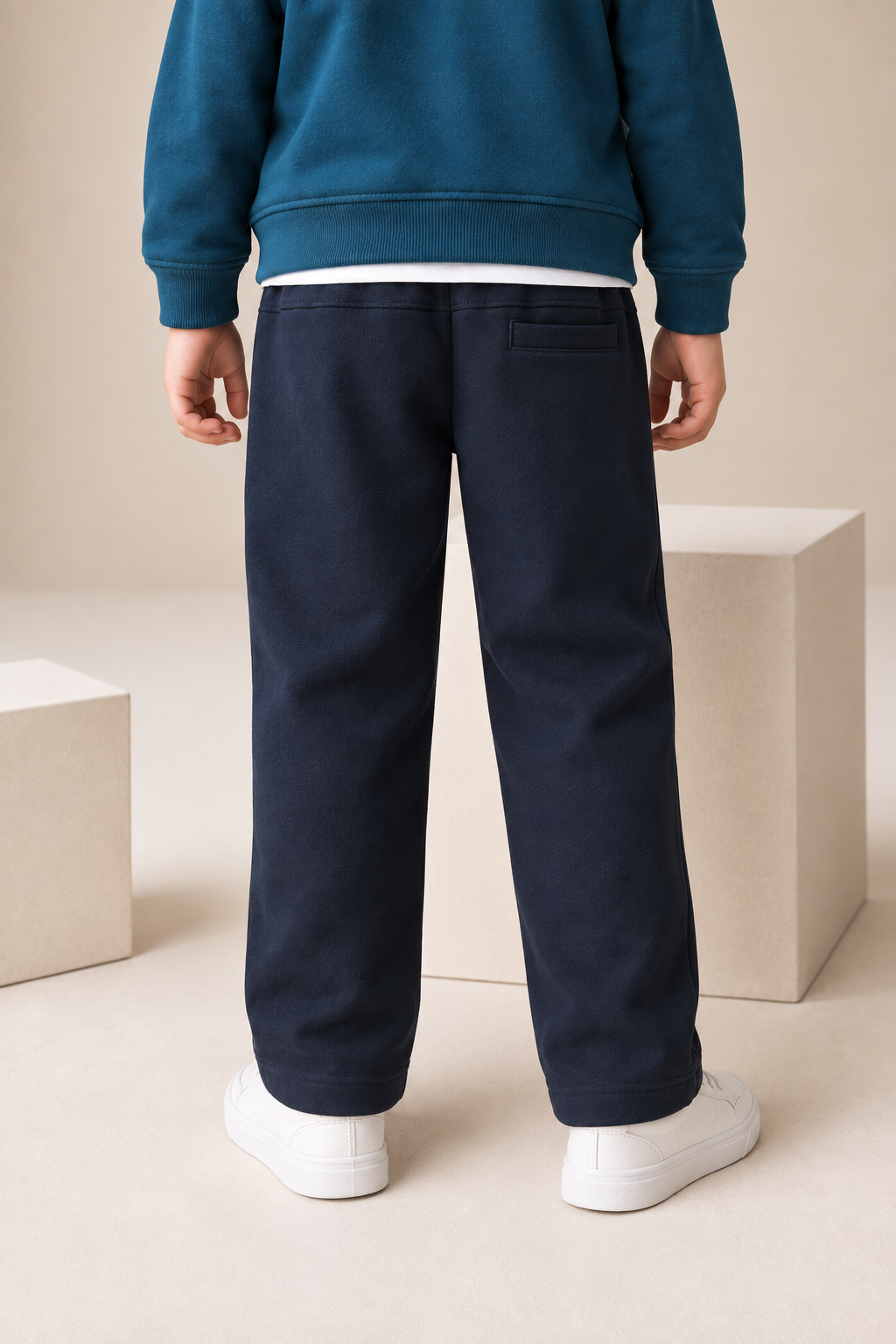 Junior Boys Dark Navy Cotton Fleece Lower – Regular Fit Graphic Track Pants