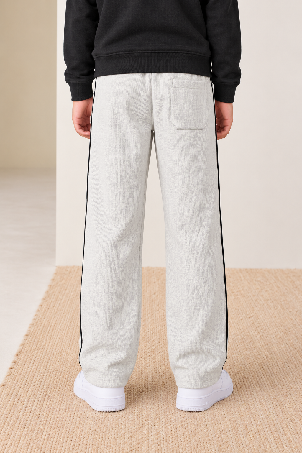 Junior Boy Bonded Waffle Ultra Warm Onyx Track Pants with Drawstring Waist
