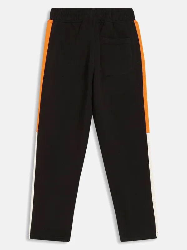 Boys Solid Cotton Track Pants With Side Stripe