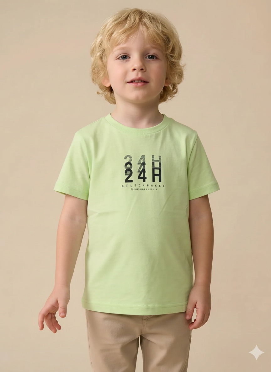 Boy Neon Green Round Neck T-Shirt