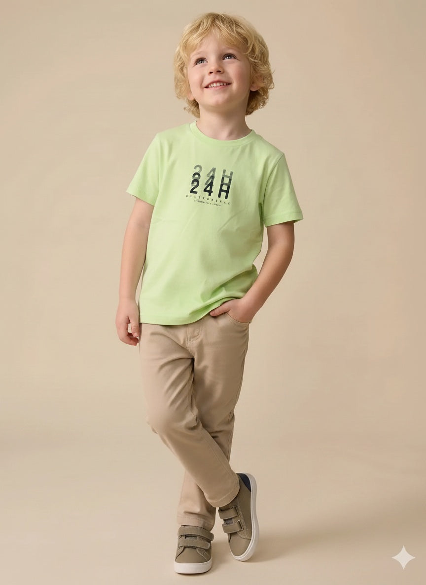Boy Neon Green Round Neck T-Shirt